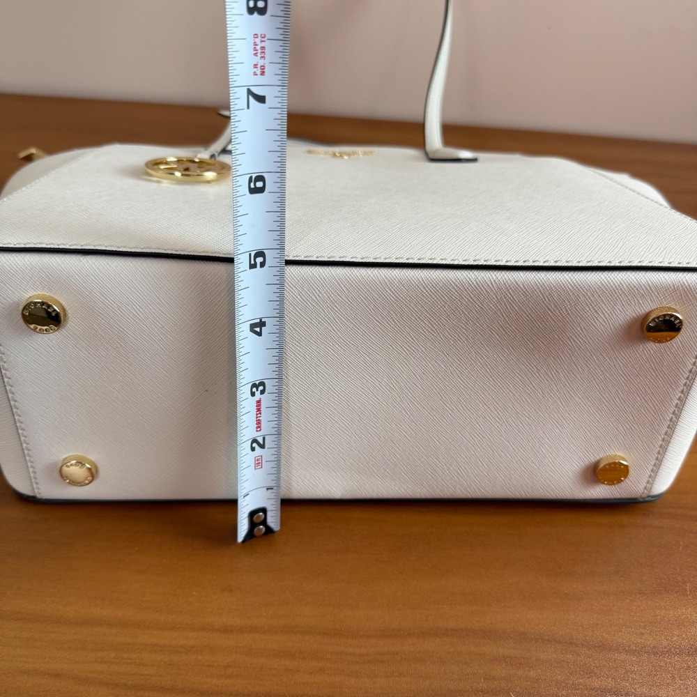 Michael Kors Marilyn Leather Medium Tote Bag LT Cream Gold MK Logo - Picture 14 of 16
